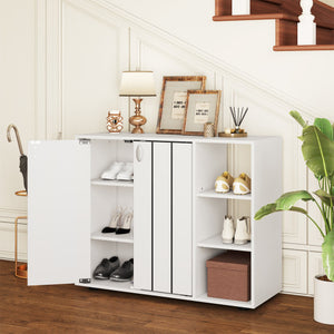 3-Tier Shoe Cabinet with Doors with Adjustable Open Shelves for Entryway-White