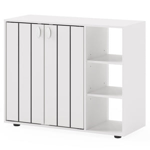 3-Tier Shoe Cabinet with Doors with Adjustable Open Shelves for Entryway-White