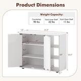 3-Tier Shoe Cabinet with Doors with Adjustable Open Shelves for Entryway-White