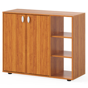 3-Tier Shoe Cabinet with Doors with Adjustable Open Shelves for Entryway-Natural