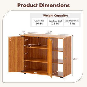 3-Tier Shoe Cabinet with Doors with Adjustable Open Shelves for Entryway-Natural