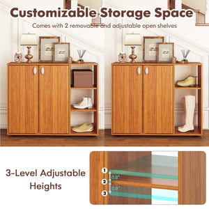 3-Tier Shoe Cabinet with Doors with Adjustable Open Shelves for Entryway-Natural