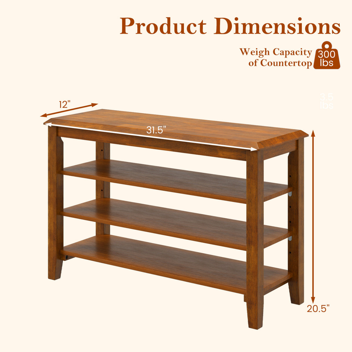 3-Tier Shoe Rack Bench with Adjustable Shelves for Entryway and Living Room-Brown