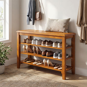 3-Tier Shoe Rack Bench with Adjustable Shelves for Entryway and Living Room-Brown