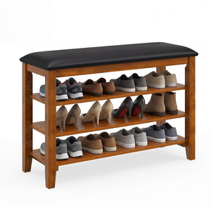 3-Tier Shoe Rack Bench with Adjustable Shelves and Soft Cushion for Entryway and Living Room-Brown