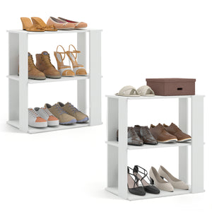 3-Tier Shoe Rack Set of 2 with Stackable Design and Anti-Tipping Device for Closet-White