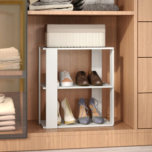 3-Tier Shoe Rack Set of 2 with Stackable Design and Anti-Tipping Device for Closet-White