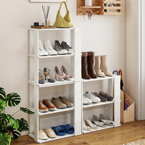 3-Tier Shoe Rack Set of 2 with Stackable Design and Anti-Tipping Device for Closet-White