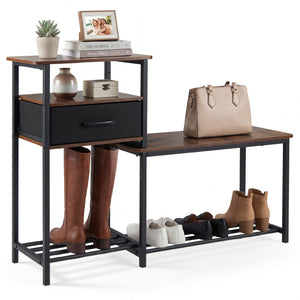 3-Tier Shoe Storage Rack Bench with Drawer and Metal Frame-Rustic Brown