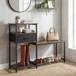 3-Tier Shoe Storage Rack Bench with Drawer and Metal Frame-Rustic Brown