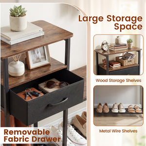 3-Tier Shoe Storage Rack Bench with Drawer and Metal Frame-Rustic Brown