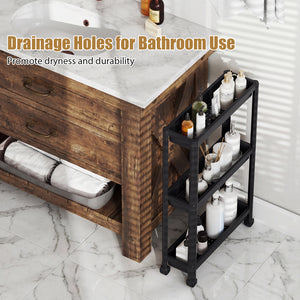 3-Tier Slim Rolling Storage Cart 2-Pack Mobile Bathroom Organizer with Wheels-Black