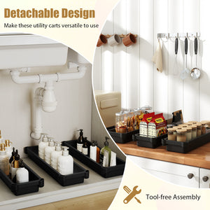 3-Tier Slim Rolling Storage Cart 2-Pack Mobile Bathroom Organizer with Wheels-Black