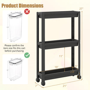 3-Tier Slim Rolling Storage Cart 2-Pack Mobile Bathroom Organizer with Wheels-Black