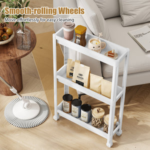3-Tier Slim Rolling Storage Cart 2-Pack Mobile Bathroom Organizer with Wheels-White