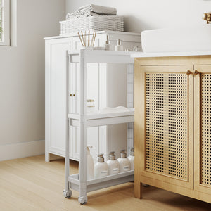 3-Tier Slim Rolling Storage Cart 2-Pack Mobile Bathroom Organizer with Wheels-White