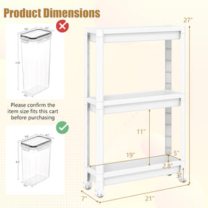 3-Tier Slim Rolling Storage Cart 2-Pack Mobile Bathroom Organizer with Wheels-White