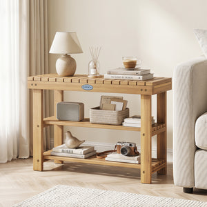 3-Tier Solid Wood Shoe Rack Bench with Slatted Shelves-M