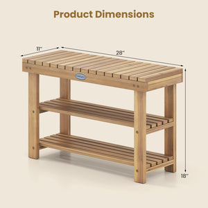 3-Tier Solid Wood Shoe Rack Bench with Slatted Shelves-M