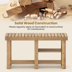 3-Tier Solid Wood Shoe Rack Bench with Slatted Shelves-L