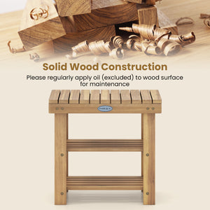 3-Tier Solid Wood Shoe Rack Bench with Slatted Shelves-S