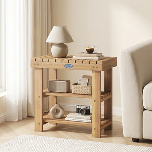 3-Tier Solid Wood Shoe Rack Bench with Slatted Shelves-S