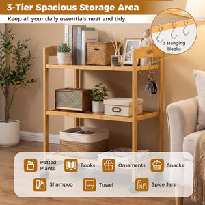 3-Tier Storage Rolling Cart Bamboo Utility Cart with 4 Universal Wheels-Natural