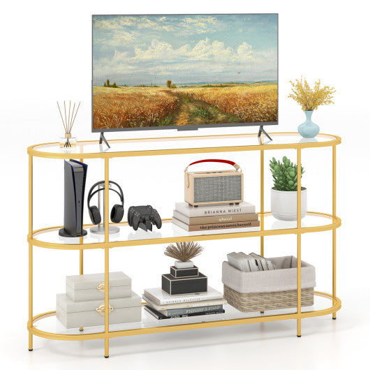 3 Tier TV Stand Console Table with Tempered Glass Shelves for Living Room-Golden