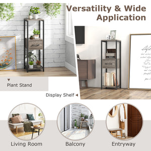 3 Tier Tall Metal Plant Stand with Drawer for Balcony Office-Gray
