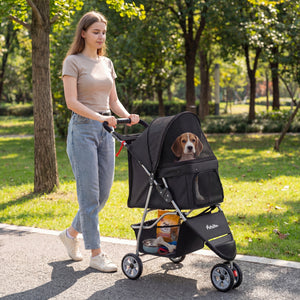 3 Wheel Pet Stroller for Small Dogs Cats up to 33 LBS-Black