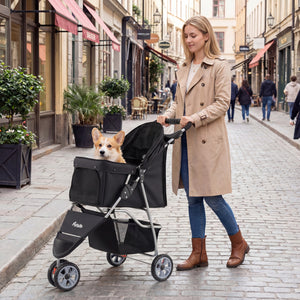 3 Wheel Pet Stroller for Small Dogs Cats up to 33 LBS-Black