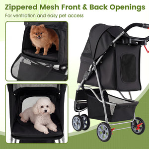 3 Wheel Pet Stroller for Small Dogs Cats up to 33 LBS-Black