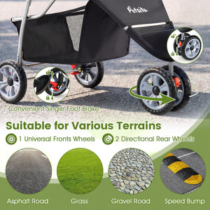 3 Wheel Pet Stroller for Small Dogs Cats up to 33 LBS-Black
