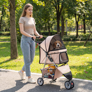 3 Wheel Pet Stroller for Small Dogs Cats up to 33 LBS-Beige