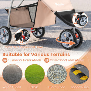 3 Wheel Pet Stroller for Small Dogs Cats up to 33 LBS-Beige