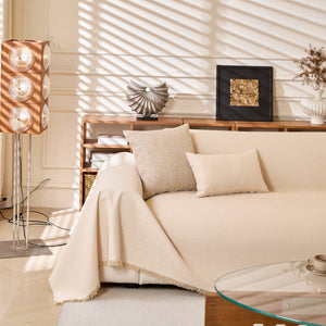 Natural Textured Linen Couch Cover, Breathable & Hypoallergenic Furniture Protector