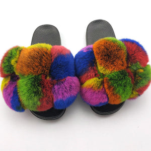 New SeasonSummer Women Slippers Faux Fur Slides For Women Fluffy Slippers House Shoes Woman Slippers Open Toe Fuzzy Fur Slippers Girls Fluffy House Slides Outdoor Indoor Slippers