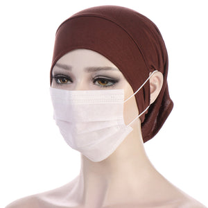 NEW Soft Cotton Hijab Breathable Turban Tie Under Scarf Elegant Ear Hole Stretch Inner Hijabs Lightweight Turban Round Front Under Hijab Caps Female Turban Bonnet