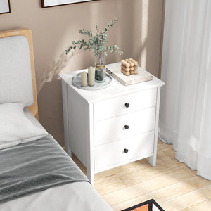 3-Drawer Wooden Nightstand Modern Bedside Table-White
