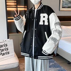 New Elegance Spring Autumn Coat Baseball Bomber Jacket Loose Letter R Men Women Couples Tops Plus Size Jackets Streetwear