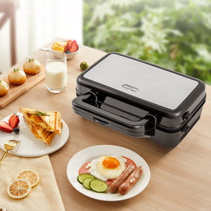 3-in-1 1200W Sandwich Maker with Removable Non-Stick Plates-Black