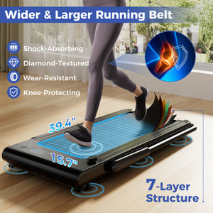 3-in-1 3HP Folding Treadmill with Smart Apps Remote Control and Speakers-Black