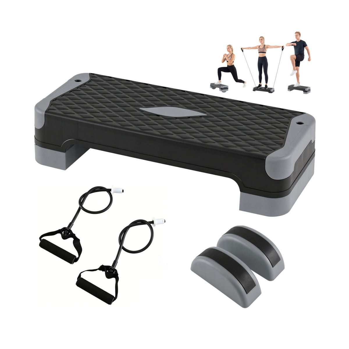 3-in-1 Aerobic Step Platform Set with 2 Stackable Risers and Balance Trainers for Home-Gray