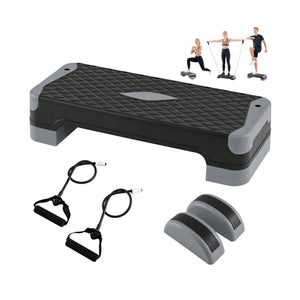 3-in-1 Aerobic Step Platform Set with 2 Stackable Risers and Balance Trainers for Home-Gray