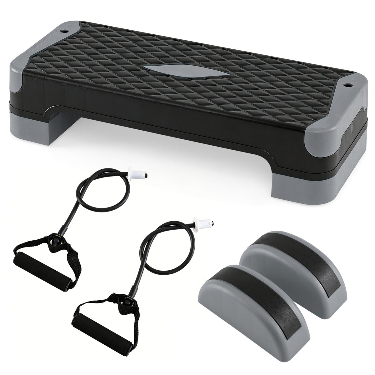 3-in-1 Aerobic Step Platform Set with 2 Stackable Risers and Balance Trainers for Home-Gray