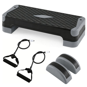 3-in-1 Aerobic Step Platform Set with 2 Stackable Risers and Balance Trainers for Home-Gray