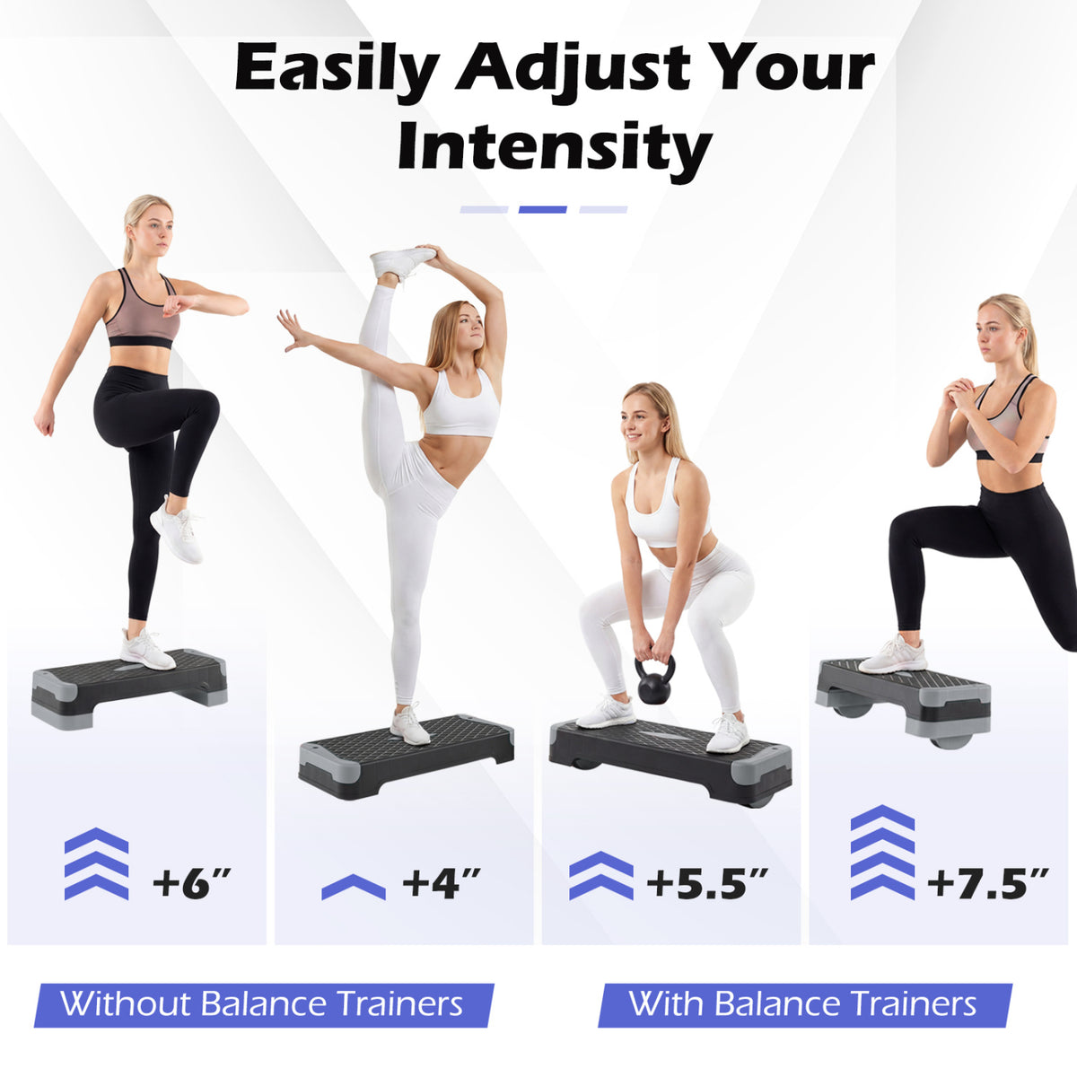3-in-1 Aerobic Step Platform Set with 2 Stackable Risers and Balance Trainers for Home-Gray
