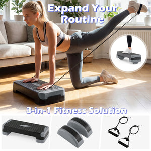 3-in-1 Aerobic Step Platform Set with 2 Stackable Risers and Balance Trainers for Home-Gray