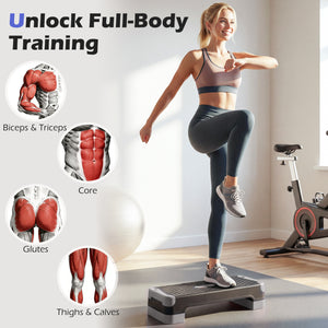 3-in-1 Aerobic Step Platform Set with 2 Stackable Risers and Balance Trainers for Home-Gray