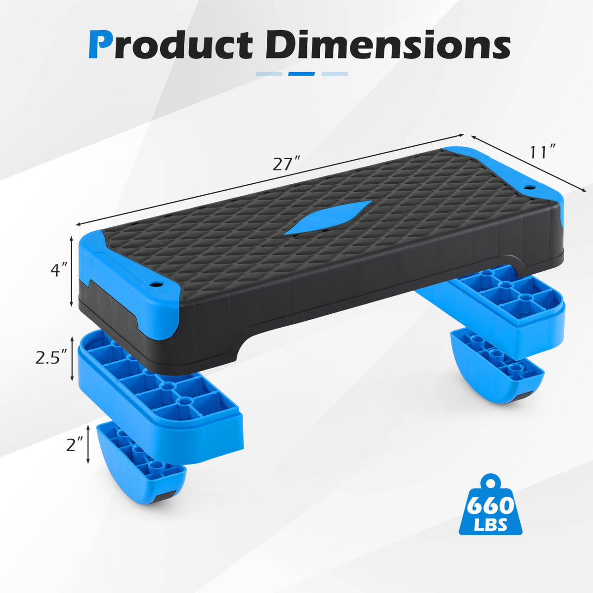 3-in-1 Aerobic Step Platform Set with 2 Stackable Risers and Balance Trainers for Home-Blue